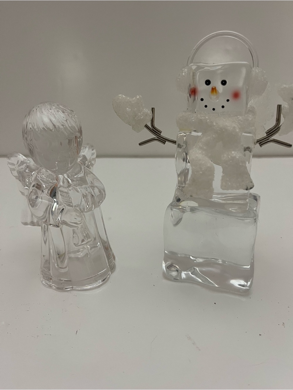 Clear Glass Christmas Ornaments and Winter Holiday Decor Snowman & Angel Figures